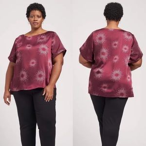 UNIVERSAL STANDARD Alice boat beck satin short sleeve burgundy top